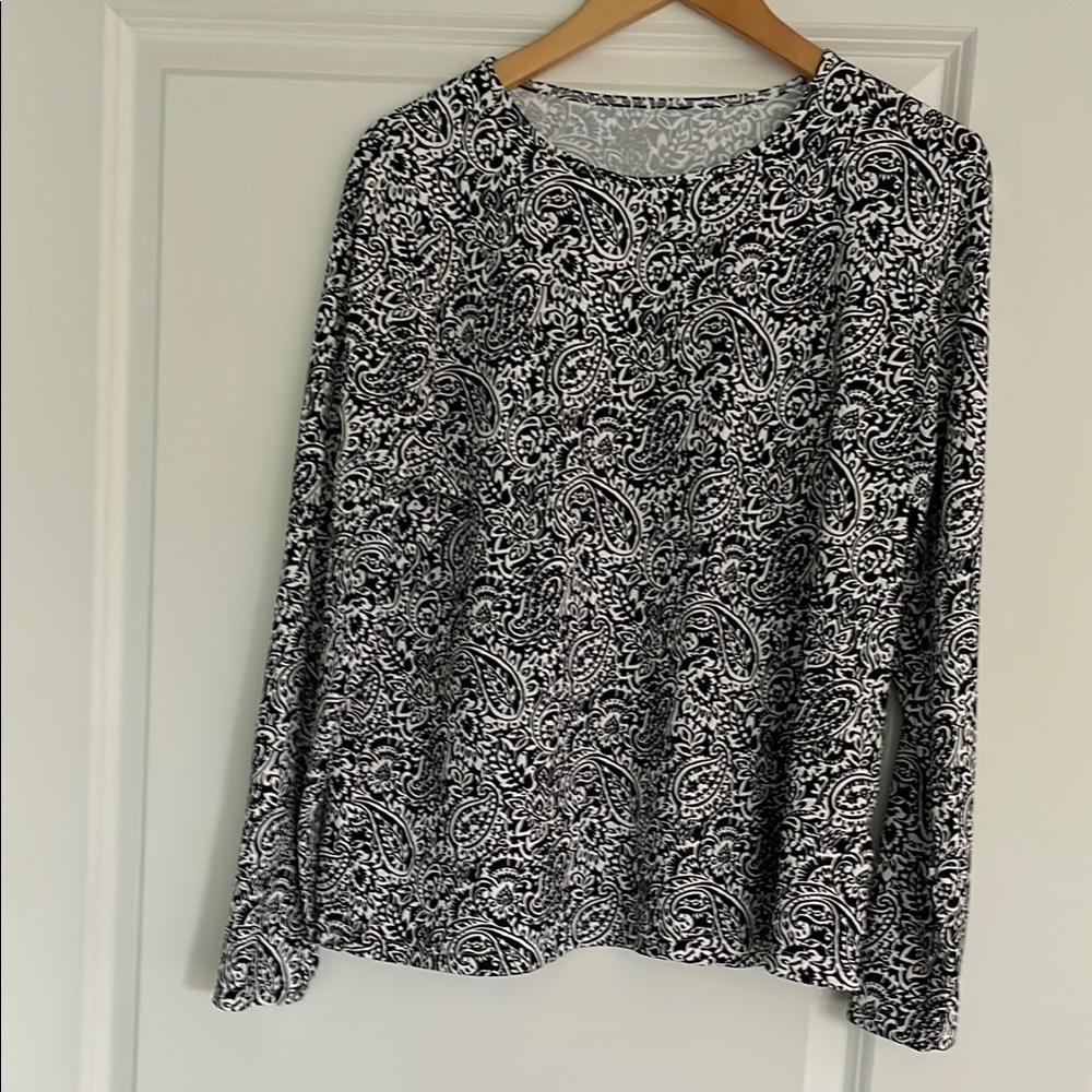 Lands' End Black and White Paisley Swim Shirt